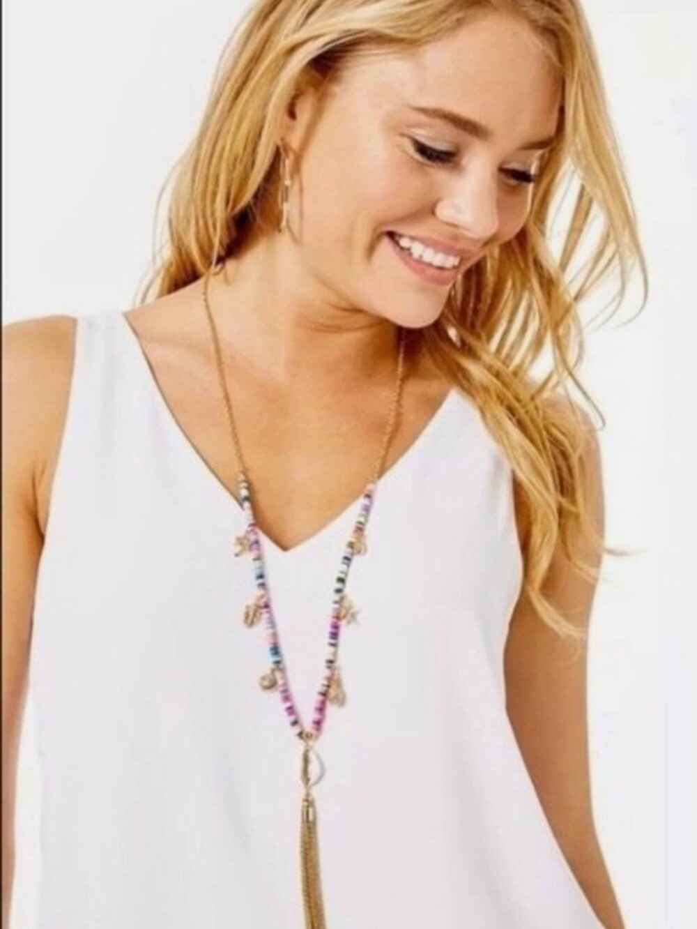 Lilly Pulitzer Multicolor Beaded Charm Tassel Necklace